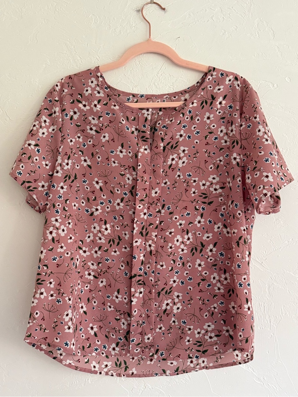 Pink Floral Short Sleeve Blouse Size Large